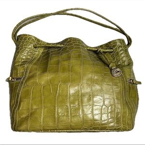 Brahmin Dana Olive Green Purse Handbag Croc-Embossed Melbourne Leather Vintage